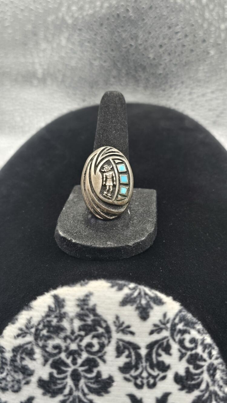Vintage Native American Hopi Sterling Silver/Turquoise Statement Ring Size 7.25